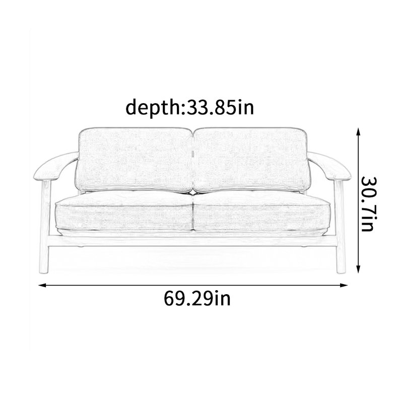 Outdoor Modern Simple Sponge Sofa 69.29'' Wide Rectangle Loveseat with Cushions, Black, Greyish Green