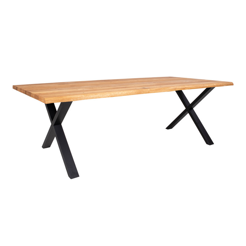 Elsass Oak Solid Wood Top Metal Base Dining Table, Light Brown