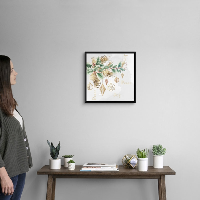 Peace & Joy Branch-impression d’art textuel sur toile, Cadre noir, H 18 po x l 18 po x P 1,75 po