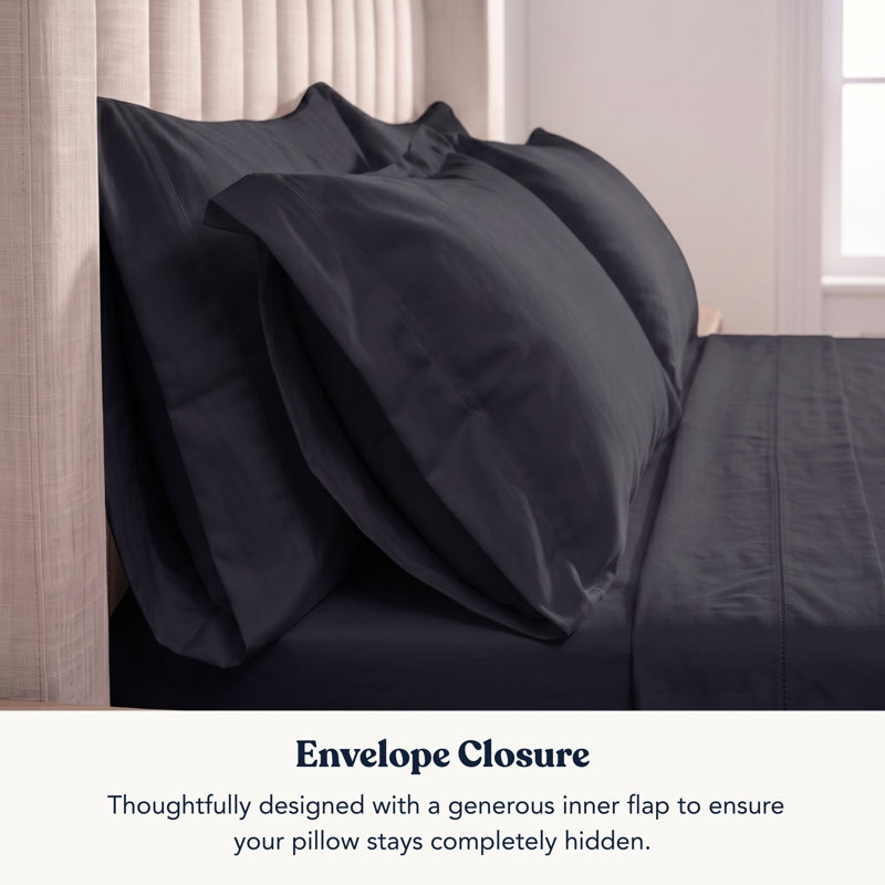 Delara GOTS-Certified Organic Cotton Sateen Pillowcase Set of 2, 400 Thread Count, Soft Long-Staple Cotton, King, Dark Gray