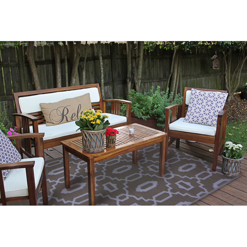 Tapis d'intérieur / extérieur gris à motif géométrique Frandsen, Rectangle de 5 pi x 8 pi