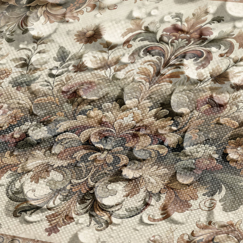Ethnic Floral Olive Green Sand Brown Table Runner and Placemats Set