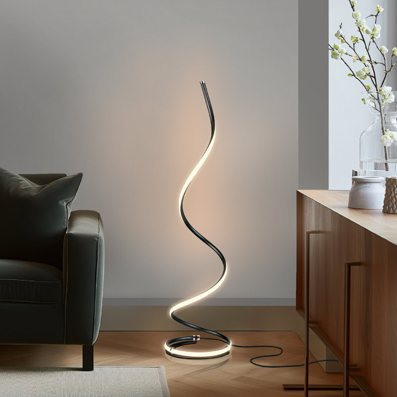 Sleek Allure 38" Jet Black LED Spiral Floor Lamp with Dimmer