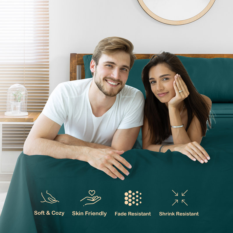 Ensemble de literie en microfibre 1800 Series, Bleu sarcelle, Ensemble de draps pour très grand lit californien