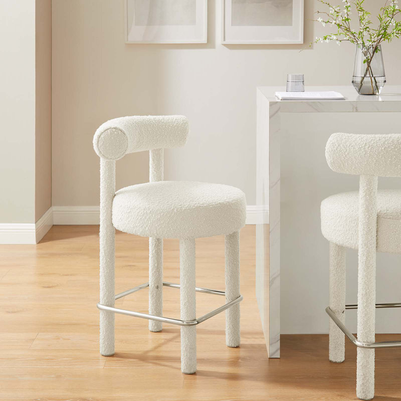 Modway Toulouse Stool, Counter Stool (26” Seat Height), Ivory, Silver