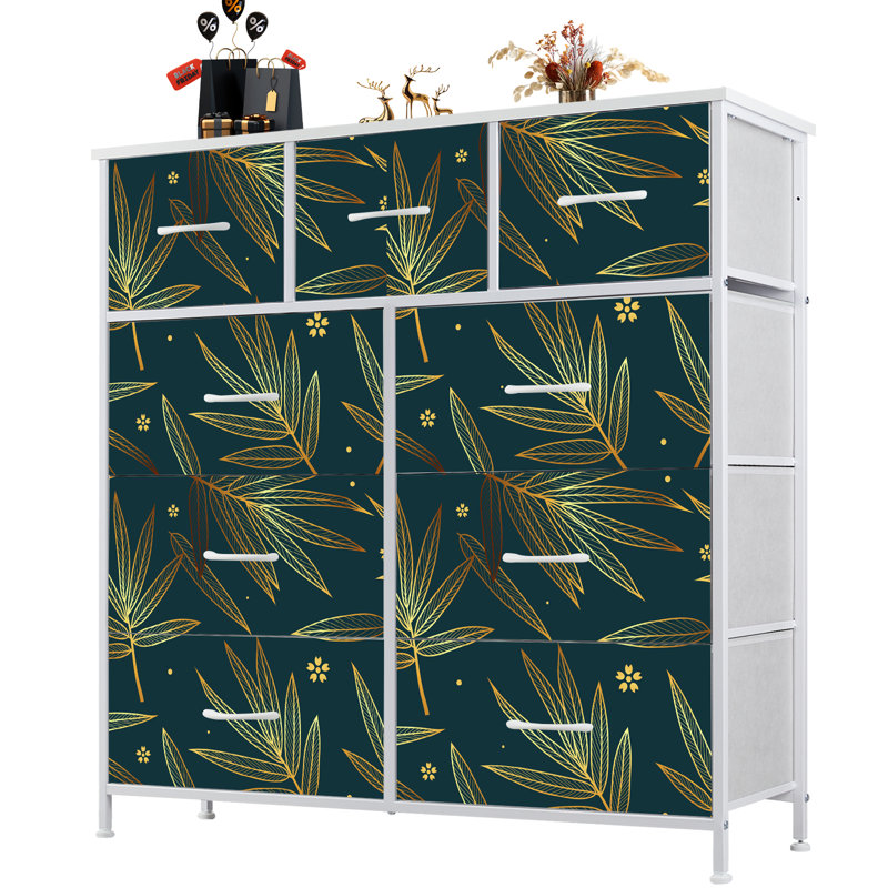 Commode avec 9 tiroirs en tissu, commode haute pour chambre à coucher, commode à grandes tiroirs pour le salon, Blanc