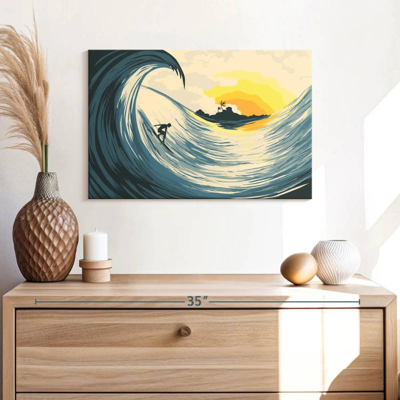 Senne Island Wave And Surfer, 16" H x 24" W
