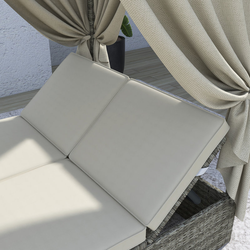 Lit de soleil réglable avec rideau, Beige