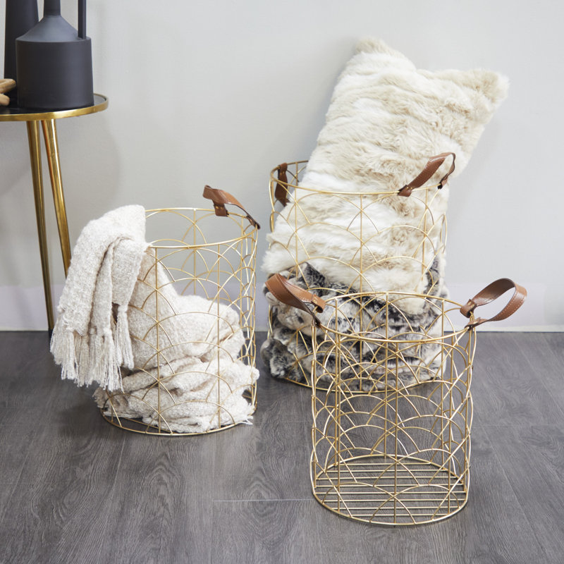 3 Piece Mesh Basket Set, Gold