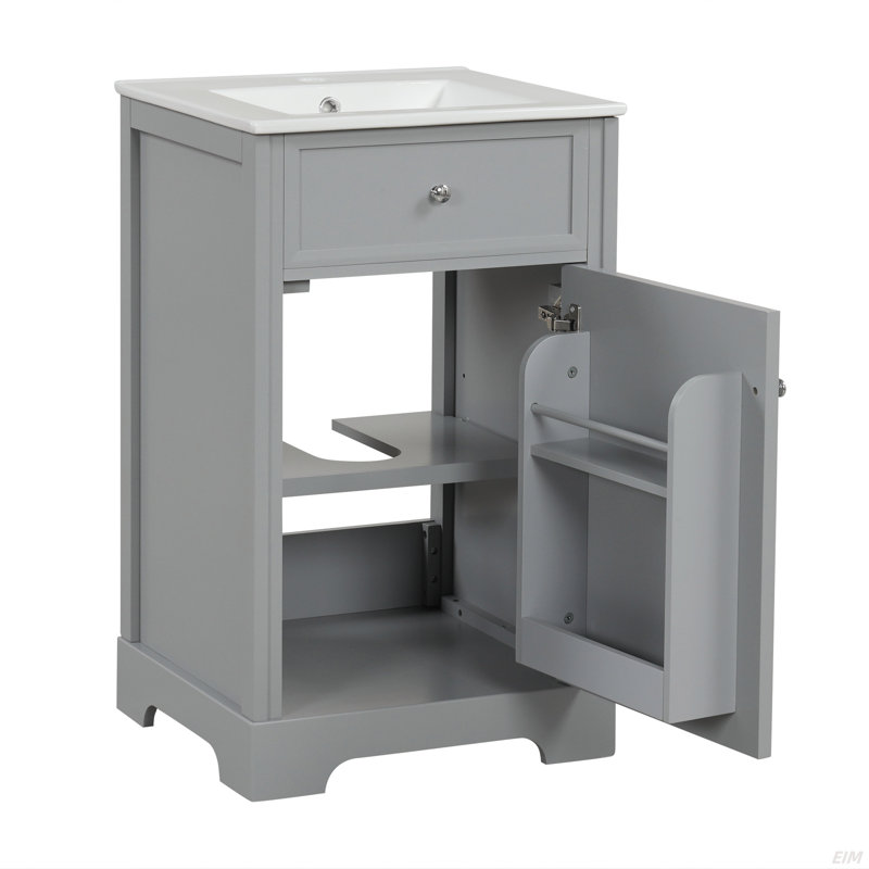 Meuble-lavabo de salle de bain avec lavabo, armoire de salle de bain avec porte à fermeture douce, support de rangement et tablette réglable (armoire)