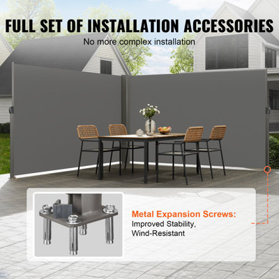 Retractable Side Awning, 71''X 236'' Aluminum Outdoor Privacy Screen, 280G Polyester Water-Proof Retractable Patio Screen, UV 30+ Room Divider Wind Screen For Patio, Backyard, Balcony, Gray