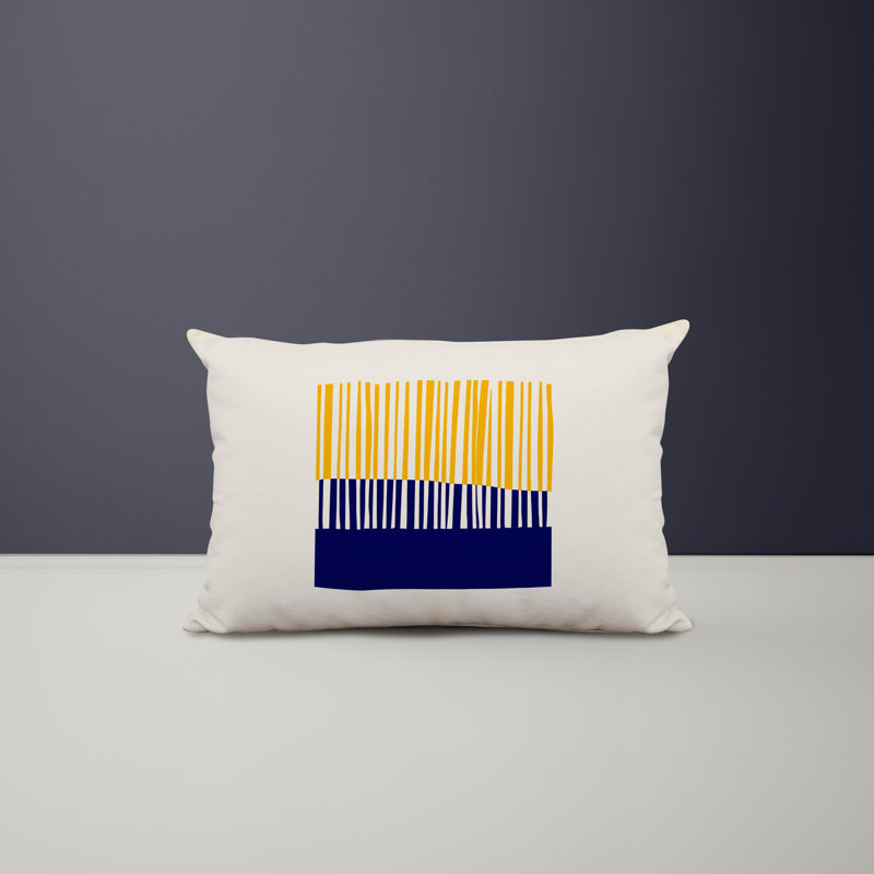 Polyester/Polyester Blend Lumbar Rectangular Indoor/Outdoor Pillow Cover & Insert, Yellow/Navy Blue