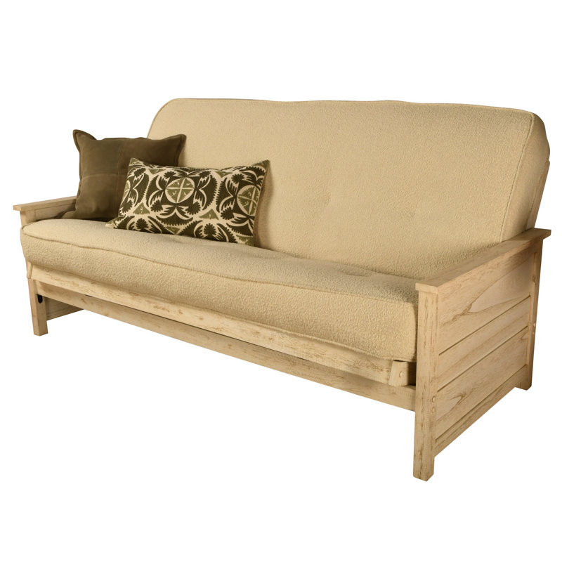Futon de lit double avec matelas Anders, Blanc patiné, Crème Canton