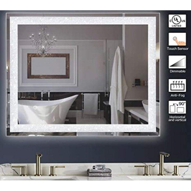 Asyana Sparkling Rectangular LED Mirror with Adjustable Light Temp & Smart Memory, 34" H x 24" W