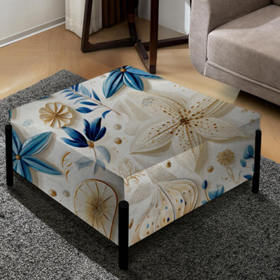 Blue And White Coastal Retreat Seashells II - Floral Large Square Ottoman