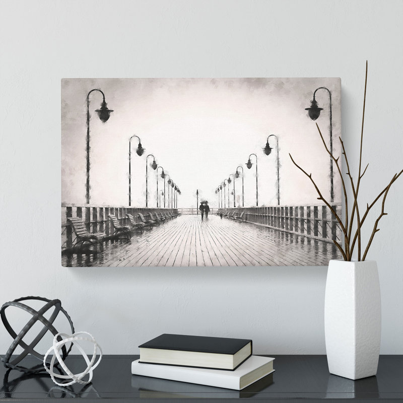 Couple Upon The Pier - Wrapped Canvas Painting, 30cm H x 45cm W x 4cm D