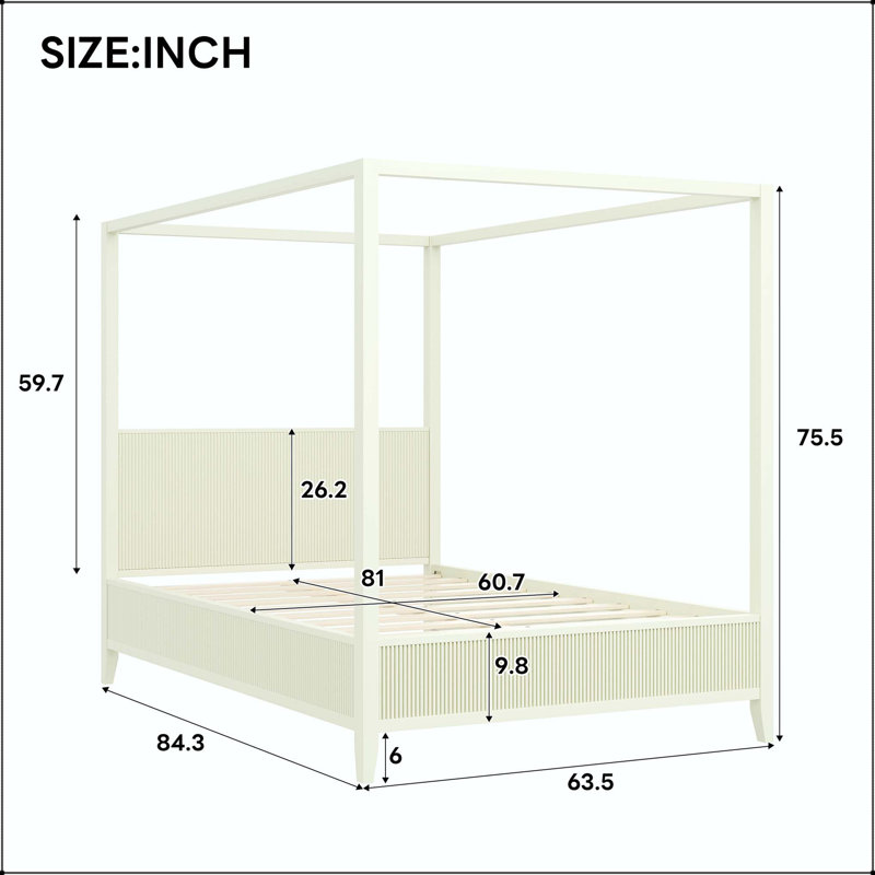 Grand lit plateforme à baldaquin en bois - Canapé, Beige, Grand lit