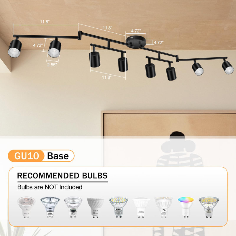 LED 8 Light Track Lighting Kit, Black 8 Way Ceiling Spot Lighting, GU10 Bulb Not Included