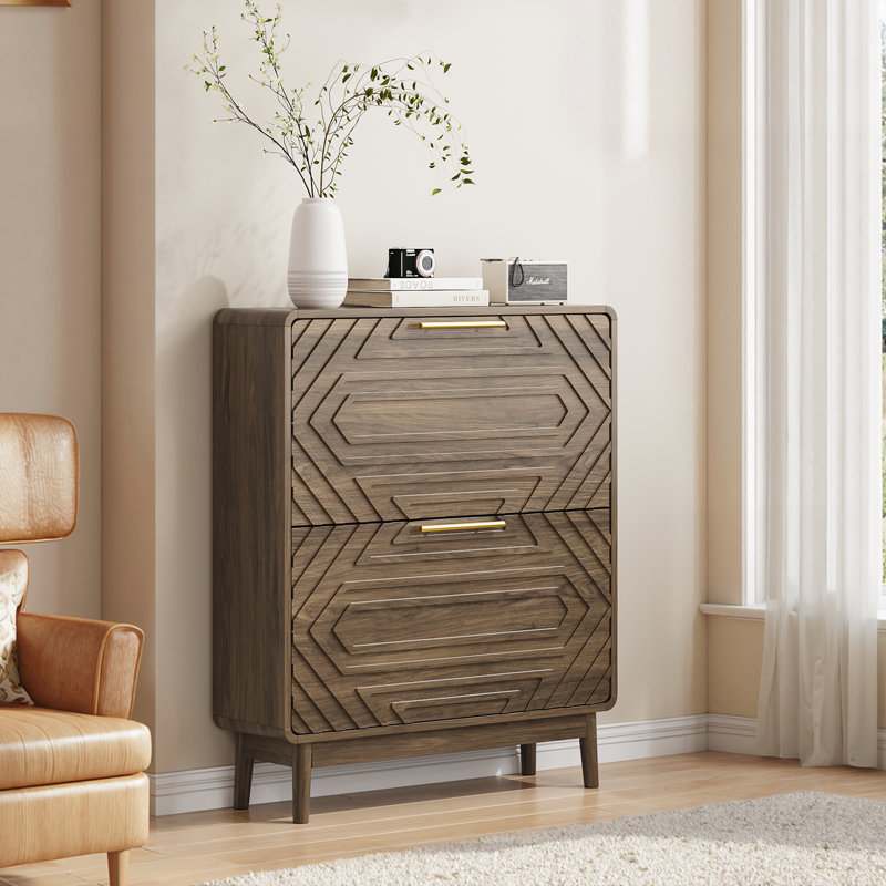 16 Pair Shoe Storage Cabinet With 2 Flip Drawers