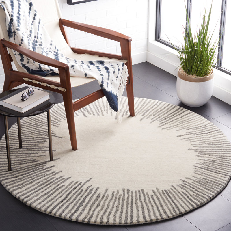 Jakavian Hand Tufted Wool/Cotton Abstract Rug in Gray/Ivory, Round 5'