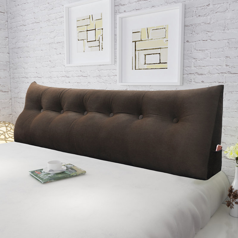 Sit-up Back Comfort Velvet Headboard Wedge Reading Pillow Triangular Backrest Back Support, 20" H x 59" W, Coffee