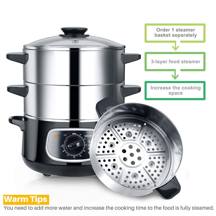 Bear Electric Food Steamer,Stainless Steel Digital Steamer, 3 tier 8L Large  Capacity Vegetable Steamer, Auto Shut-off & Anti-dry Protection