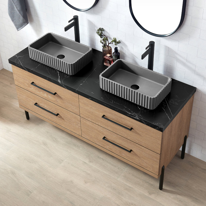 Meuble-lavabo double en chêne nord-américain Kaminski, 60"