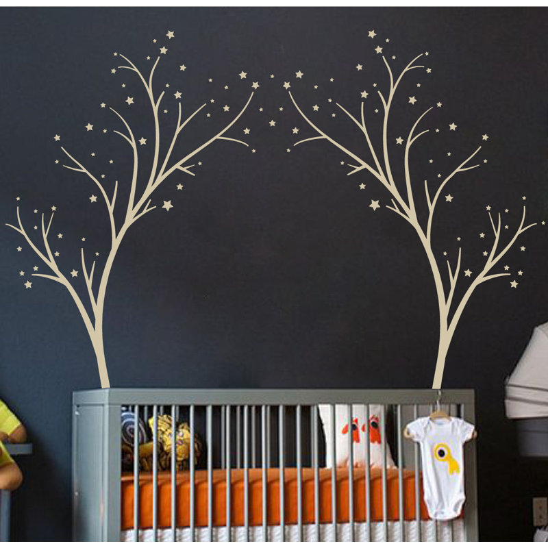Décalcomanie murale arbres étoiles, H 80 po x l 99 po x P 0,01 po, Beige