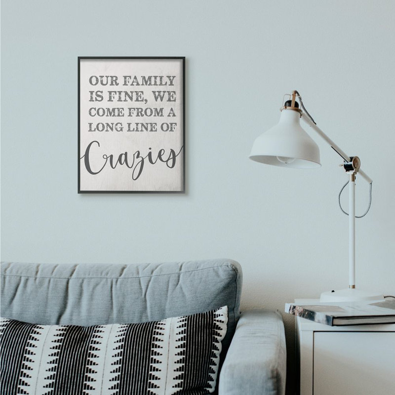 «Family Of Crazies», art textuel sur toile, H 20 po x l 16 po x P 1,5 po, Giclée encadrée noir minuit