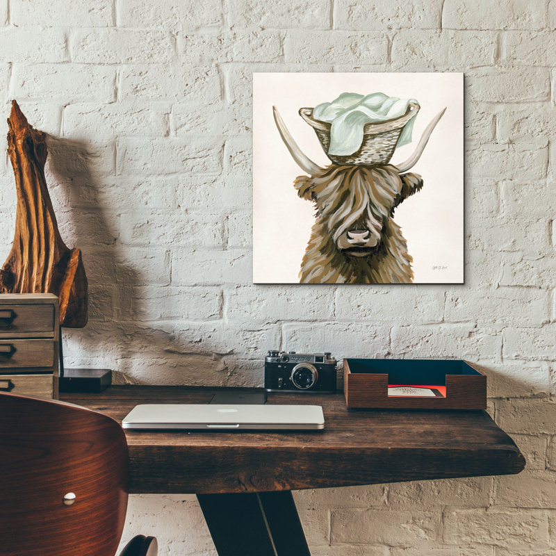 Art mural en verre Highland Cow Laundry Basket "par Yvette St. Amant, H 12 po x l 12 po x P 0,13 po