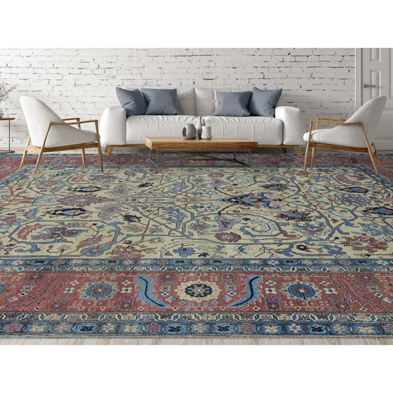 Wool Oriental Area Rug in Gold/Rust/Blue