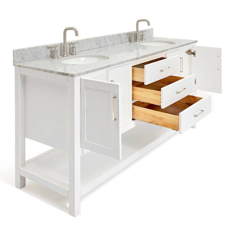 Magnolia Bath Vanity Rectangular Basin S073DCW2R,  73", Rectangle , White