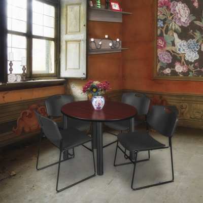 Kee Round Breakroom Table Top, 4 Zeng Stack Chairs