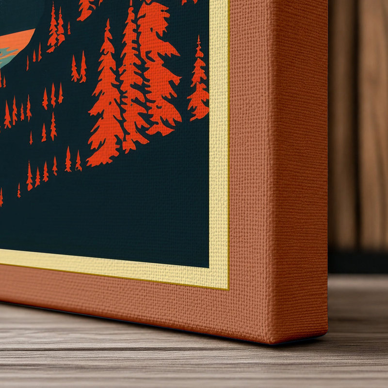 Mountain at Dusk Retro - Wrapped Canvas, 30x20 - 76.2 x 50.8 cm, Terracotta Border