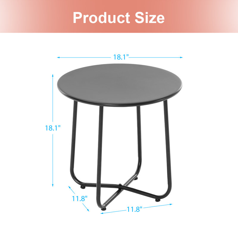 Table de bout en acier Ebern Designs, Noir, noir, noir, noir, H 18,1 po x L 18,1 po x l 18,1 po