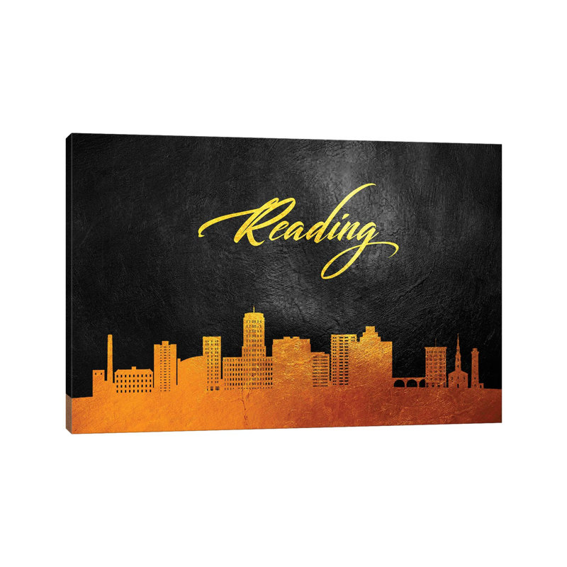 Reading Pennsylvania Gold Skyline by Adrian Baldovino - Wrapped Canvas Print, 20.32 cm H x 30.48 cm W