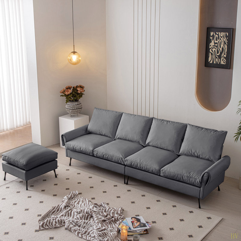 Canapé modulaire en L 104,5 po en cuir technique avec repose-pieds convertible