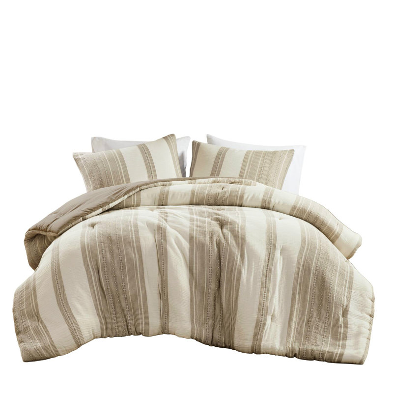 Édredon 3 pièces pour très grand / très grand lit - Esthétique avec motif rayé terreux, structure mixte gaufrée et gaze, 100% coton, sommeil relaxant surdimensionné, tout, surpiqûres, très grand, esthétique,