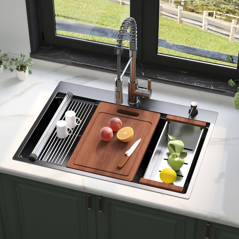 Évier de cuisine noir de 30 po Gunmetal, évitant les effets de condensation, évier de 30 po avec revêtement de protection d'armoire