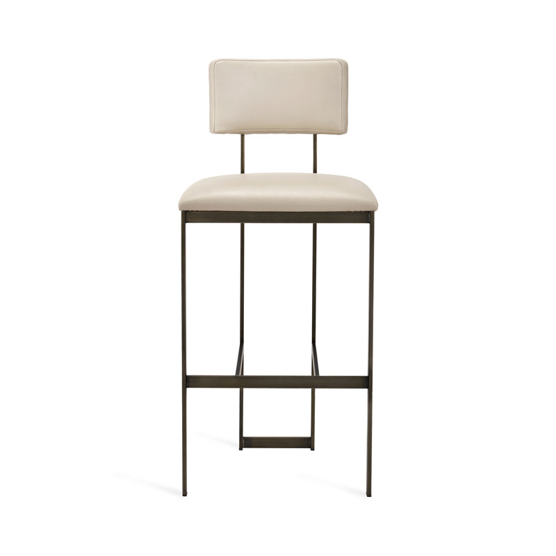 Landon Upholstered Stool with Metal Frame, Counter Stool (26" Seat Height), Antique Bronze, Cream Latte