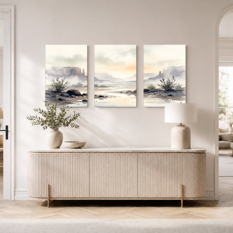 «Desert Canyon» avec ruisseau et sauge, ensemble de 3 toiles, 18"H x 12"W x 3pcs