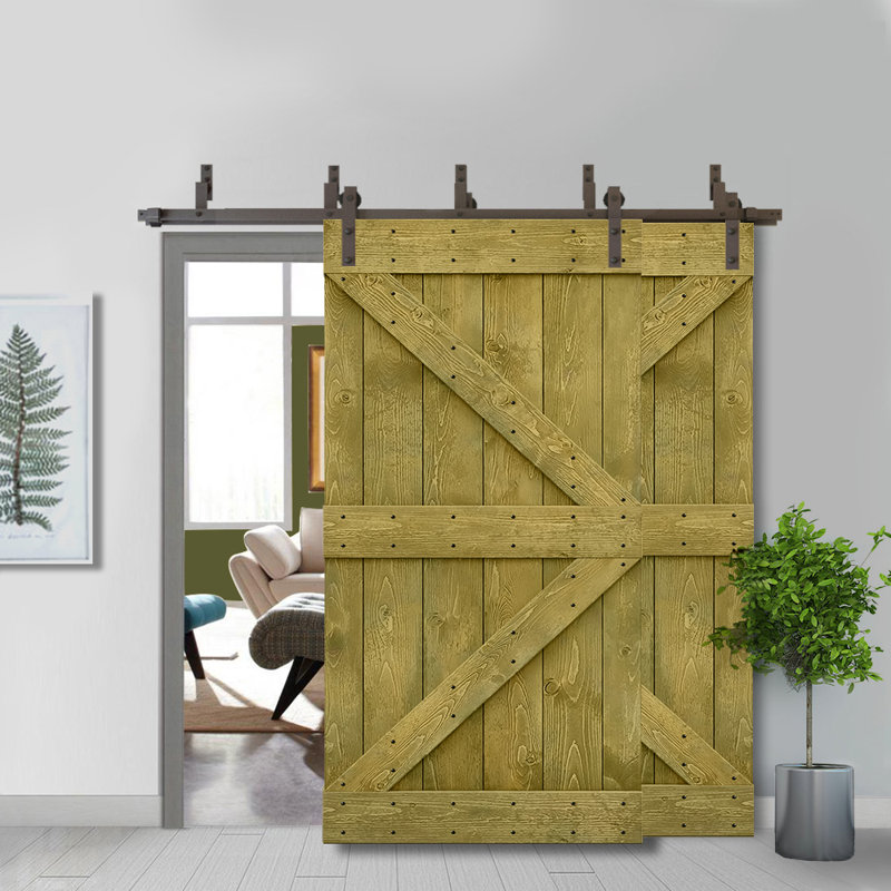 Porte de grange double à panneaux en bois teinté K Series, H 84 po x l 40 po, Vert jungle