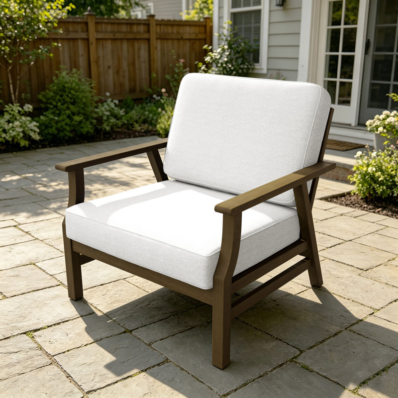 Montelongo Solid Teak Wood Outdoor Lounge Chairs With Cushions, Beige, Brown