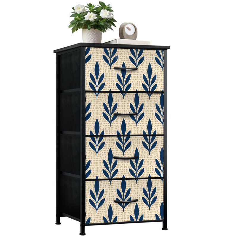 Commode à 4 tiroirs avec rangement vertical et feuilles bleu marine