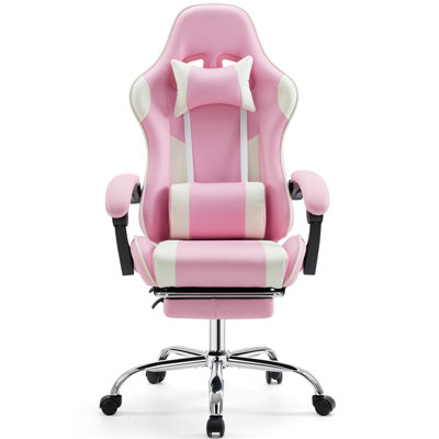 Fauteuil de jeu inclinable ergonomique et réglable, chaise de bureau à haut dossier avec support lombaire, appui-tête et repose-pieds