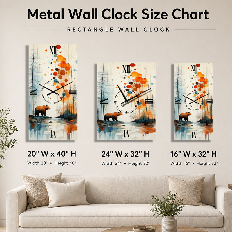 Horloge murale en métal Bear Creek Autumn Woodland II - Cabane, 40" H x 20" W - Rectangle