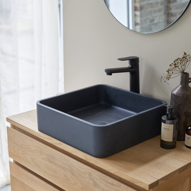 Thais Square Black Terrazzo Bathroom Sink, Black