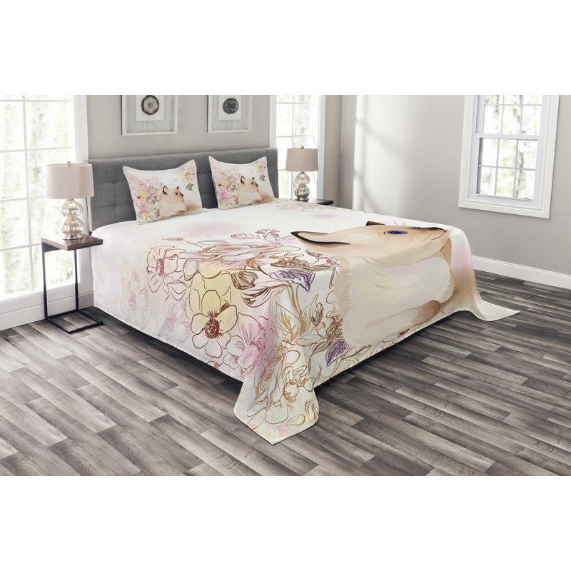 Beige/Brown/Pink Microfibre Bedspread, 220 x 264 cm