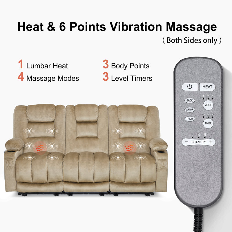 81.5" W Zero Gravity 3-Seater Power Reclining Sofa with Massage & Heat, Beige, 42.5" H x 81.2" W x 36.6" D