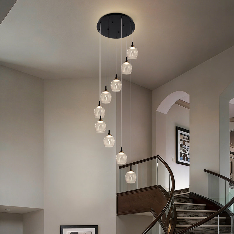 Luminaire suspendu moderne à 9 lumières DEL, H 98 po x l 26 po, Noir mat, 9 lumières